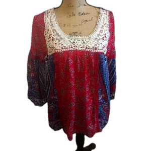 Bila Boho Red& Blue Lace Top  sz M